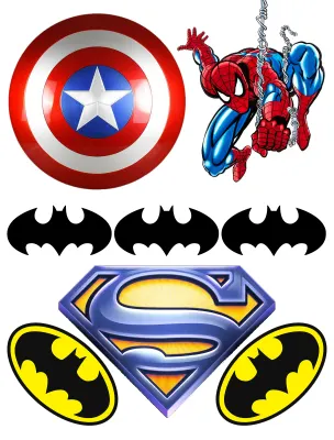 Avengers – Spider-Man, štít a Batmanova loga – obdélníkový jedlý papír na dort