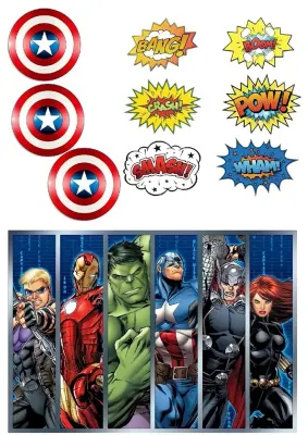 Avengers – hrdinové, štíty a komiksové zvuky – obdélníkový jedlý papír na dort