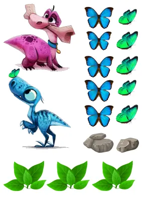 Dinosauři – růžový a modrý s motýlky – obdélníkový jedlý papír na dort