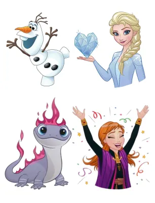 Frozen – Elsa, Anna, Olaf a salamandr – obdélníkový jedlý papír na dort