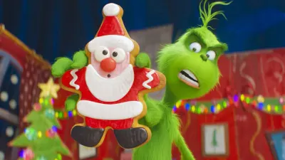 Grinch – s perníčkem Santy u stromečku – obdélníkový jedlý papír na dort