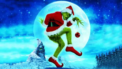 Grinch – v santovském kostýmu s ozdobou – obdélníkový jedlý papír na dort