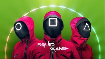 Squid Game – strážci a zelené pozadí – obdélníkový jedlý papír na dort