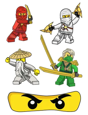 LEGO Ninjago – čtyři bojovníci a žlutá maska – obdélníkový jedlý papír na dort