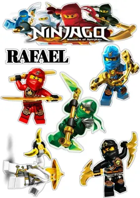 LEGO Ninjago – pětice akčních figurek s logem – obdélníkový jedlý papír na dort