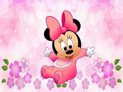 Minnie – miminko v dupačkách s kvítky – obdélníkový jedlý papír na dort
