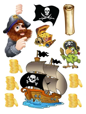 Piráti – koráb s černou plachtou a kapitán – obdélníkový jedlý papír na dort