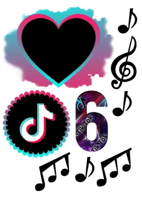 TikTok – akvarelové srdce a houslový klíč – obdélníkový jedlý papír na dort