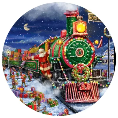 Vánoční motiv – Santa Express se skřítky – jedlý papír na dort