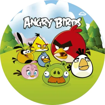 Angry Birds – celá parta s prasátkem na louce – jedlý papír na dort