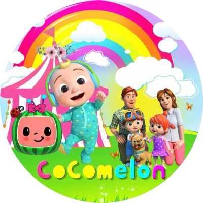 CoComelon – JJ se sluchátky, duha a stan – jedlý papír na dort