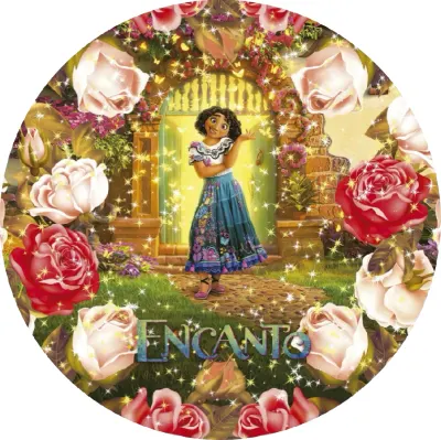 Encanto – Mirabel ve věnci z růží s nápisem – jedlý papír na dort
