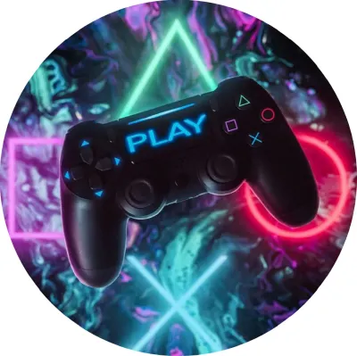 Gamer – ovladač Play a neonové symboly – jedlý papír na dort