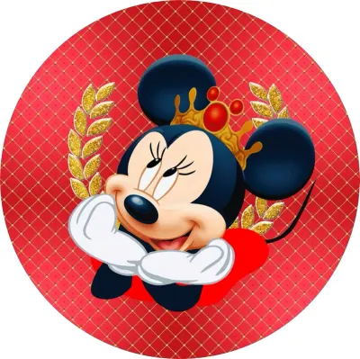 Mickey Mouse – zlatá korunka a červené pozadí – jedlý papír na dort