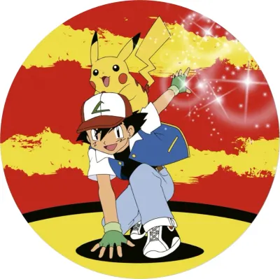 Pokémon – Ash v bojové póze a jiskry – jedlý papír na dort