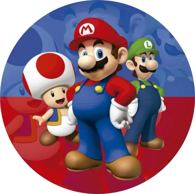 Super Mario – Mario, Luigi a Toad na modro-červené – jedlý papír na dort