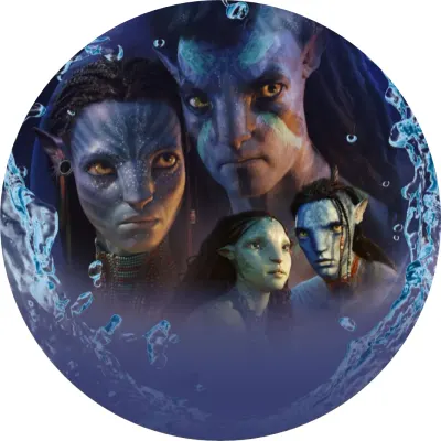 Avatar – čtyři postavy Na'vi a kapky vody – jedlý papír na dort