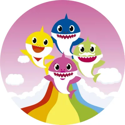 Baby Shark – žraločí rodinka u duhy na nebi – jedlý papír na dort