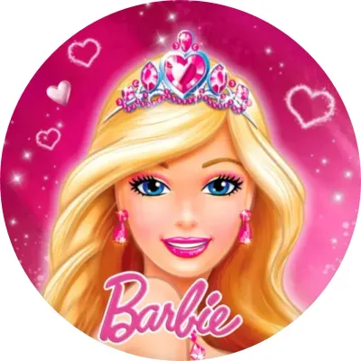 Barbie – s tiárou a srdíčky na fuchsiovém pozadí – jedlý papír na dort