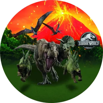 Dinosaur – T-Rex u soptícího vulkánu – jedlý papír na dort