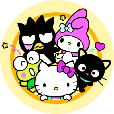Hello Kitty – s přáteli a hvězdičkami – jedlý papír na dort