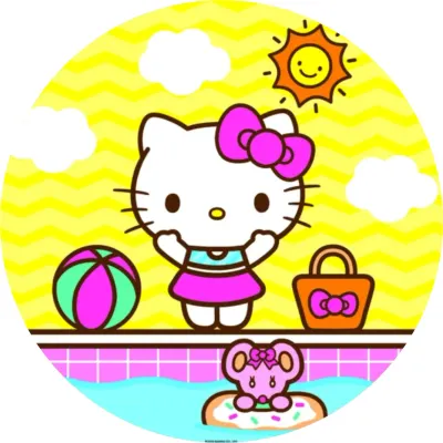 Hello Kitty – letní scéna u bazénu – jedlý papír na dort