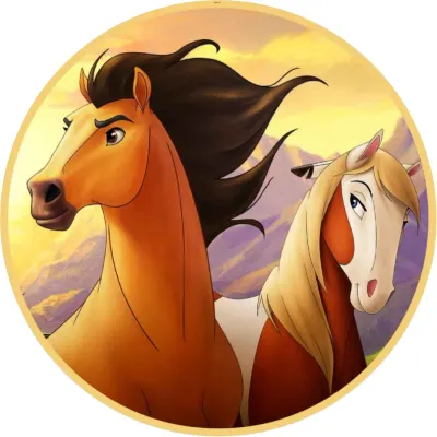 Kůň Spirit – mustang se strakatou klisnou – jedlý papír na dort