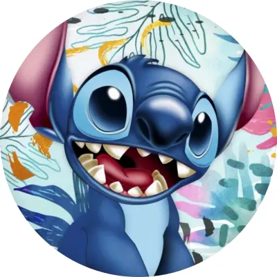 Lilo a Stitch – Stitch a tropické akvarelové listy – jedlý papír na dort