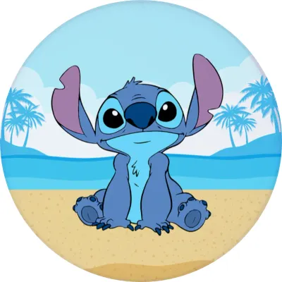 Lilo a Stitch – Stitch na pláži u moře s palmami – jedlý papír na dort