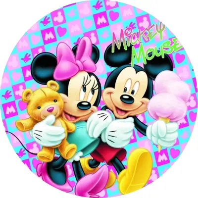 Mickey a Minnie – šachovnice, vata a medvídek – jedlý papír na dort