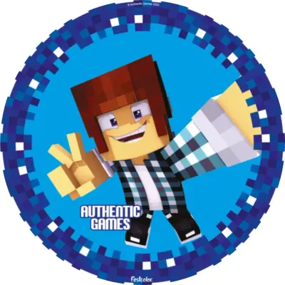 Minecraft – postava s gestem vítězství v modré – jedlý papír na dort
