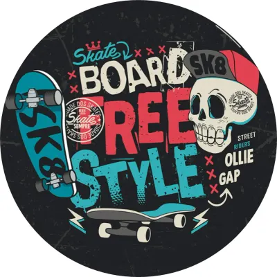 Skateboard – lebka v kšiltovce a nápisy – jedlý papír na dort