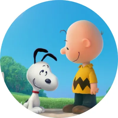Snoopy a Charlie Brown pod stromy – jedlý papír na dort