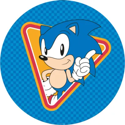Sonic – ve žlutém trojúhelníku a šachovnice – jedlý papír na dort