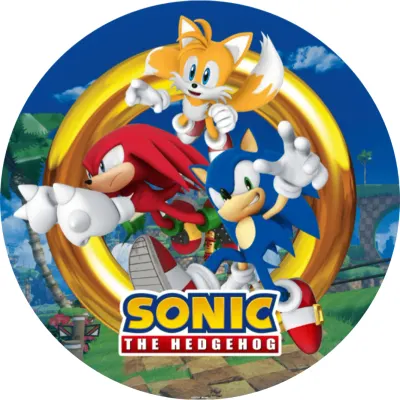 Sonic – s Knucklesem a Tailsem u palem – jedlý papír na dort