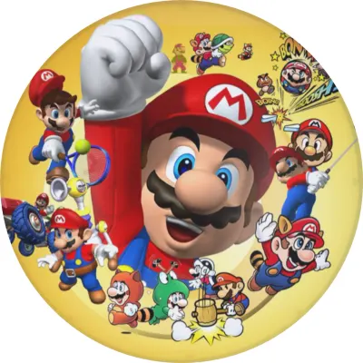 Super Mario – různé herní podoby na žlutém pozadí – jedlý papír na dort