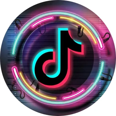 Tik Tok – neonové logo na tmavém pozadí – jedlý papír na dort