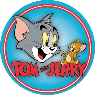 Tom a Jerry – tyrkysové pozadí a nápis – jedlý papír na dort
