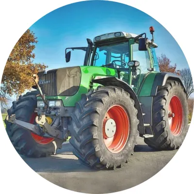 Traktor – zelený s podzimním stromem – jedlý papír na dort