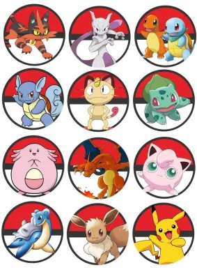 Pokémon – postavičky v Pokéballu – jedlá kolečka na cupcakes