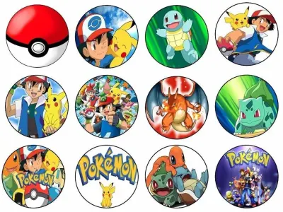 Pokémon – Ash s Pikachu a parta hrdinů – jedlá kolečka na cupcakes