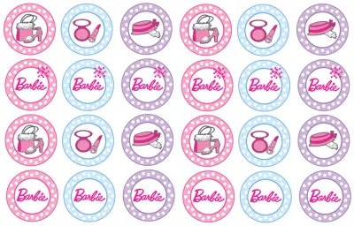 Barbie – pastelová kolečka s doplňky – jedlá kolečka na cupcakes