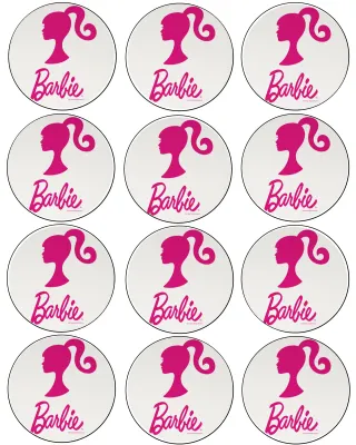 Barbie – růžový profil a logo na bílé – jedlá kolečka na cupcakes