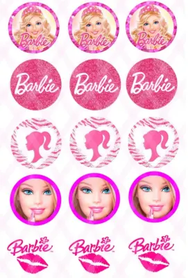 Barbie – korunka, třpytivé logo a polibky – jedlá kolečka na cupcakes