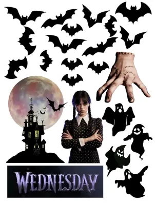 Wednesday – s rukou Thing a fialovým nápisem – obdélníkový jedlý papír na dort