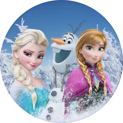 Frozen – Anna, Elsa a Olaf v zasněženém lese – jedlý papír na dort