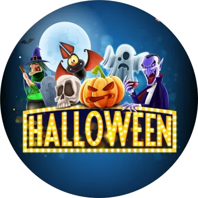 Halloween – parta strašidel a žlutý nápis – jedlý papír na dort