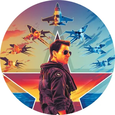 Top Gun – pilot s brýlemi, hvězda a stíhačky – jedlý papír na dort