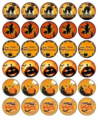 Halloween – černé siluety na oranžovém pozadí – jedlá kolečka na cupcakes