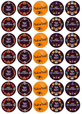 Halloween – fialová směs s nápisem Trick or Treat – jedlá kolečka na cupcakes